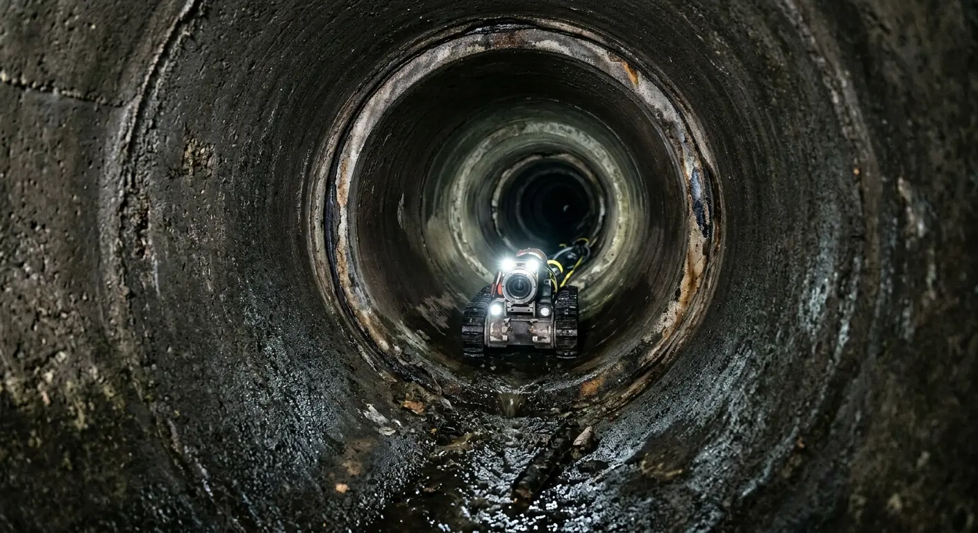 Robotic sewer camera inspecting pipe interior for Sewer Line Repair in Canby